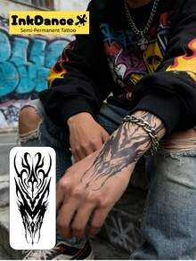 1 Kit Technology Tattoos, Semi-Permanent Tattoos, Temporary Tattoos, Long Lasting, Fake Tattoos, Water-Resistant, Authentic Tattoo Look, Plant-Based D254 - Black - View 2