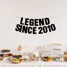1套黑色亮片 Legend Born In 2010/2008/1996/1986 生日派對 DIY 字母橫幅，亮片數字 16th/18th/30th/40th 週年派對裝飾，Vintage Legend Since Year 男士復古里程碑生日派對橫幅標誌花環 - 彩色 - 查看 9