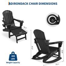 Techigher Folding Adirondack Rocking Chair, Multifunctional Patio Chair With Retractable Ottoman, HDPE Outdoor Lawn Chair With Cup Holders For Porch, Backyard, Pool - Black - View 2