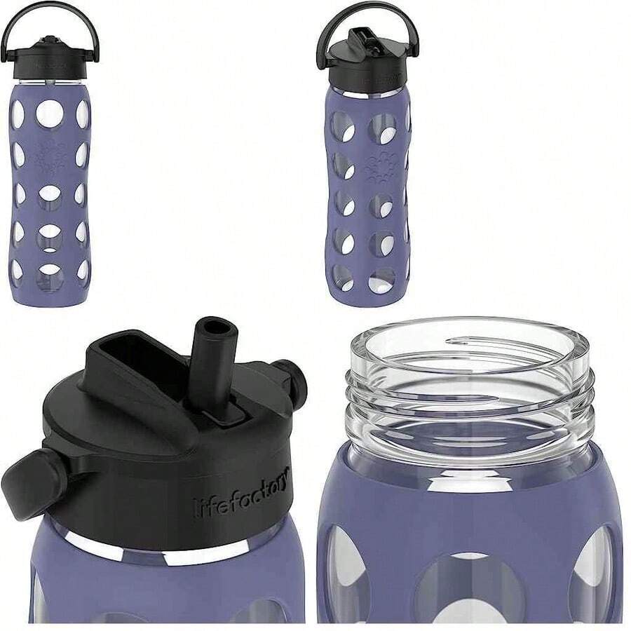 Lifefactory - Botella de agua de vidrio de 22 onzas con tapa pivotante y funda protectora de silicona, color morado - púrpura (dusty purple)+0.7 litros - Ver 1