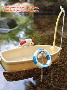 7pcs Realistic Mini Boat Fishing Rod Life Buoy Decor For Aquarium Landscape, Teenage Creative Toy, 1:12 DIY Miniature Accessories For Fish Tank, Random Color - Multicolor - View 1