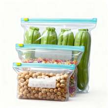 15/45个可重复使用食品密封袋，居家、厨房、旅行、随身携带、冰箱食品储存必备，旅行收纳袋，防漏拉链袋 - 透明、防异味、保鲜，适用于水果、谷物、蔬菜、肉类、厨房收纳和保温配送，蔬菜储存（包含10个大号袋+15个中号袋+20个小号袋） - 透明色 - 查看 7