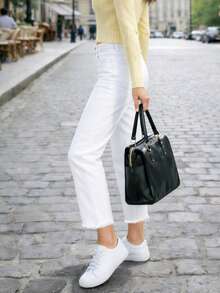 Quần Jeans Ống Thẳng Màu Trắng Phong Cách Châu Âu & Mỹ Thời Trang Cho Nữ, Quần Thường Ngày Đa Năng Cho Mọi Mùa - trắng - Xem 2