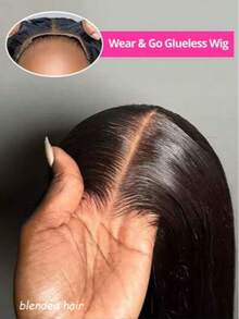 自然黑 180% 密度 30 英寸蕾丝前假发，真人发混纺，抽绳直发蕾丝前假发，真人发混纺，预拔毛全蕾丝假发，180 密度无胶隐形绑带前假发，真人发混纺，适合女性，尺寸 8-36 英寸 - 自然色&黑色系 - 查看 3