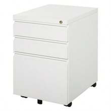 Vinsetto Office Pedestal On Casters, 3 Drawers, Casters, Compact Steel With Concave Handle, White, 39 X 48 X 60 Cm - White - View 9