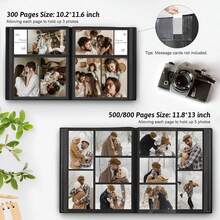 4x6 Photo Album 100/500/800 Pockets - Vegan Leather Refillable Album With DIY Front Window, For Family Wedding Photocards Valentines Day Gifts For Her - 黑色 - 查看 8