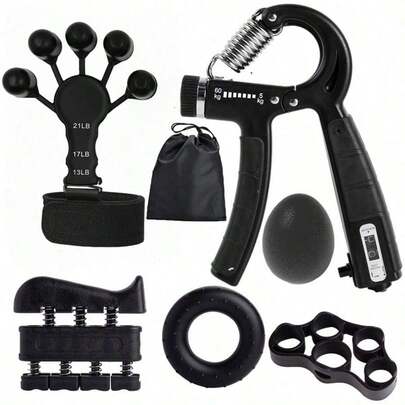 Bộ 5 món mới năm 2024: Dây kháng lực ngón tay & Dụng cụ tập luyện sức mạnh cầm nắm & Bóng massage cao su & Dụng cụ tăng cường sức mạnh cầm nắm bằng cao su & Dụng cụ tập luyện ngón tay, Thích hợp cho người chơi guitar, piano, leo núi, câu cá, Đi kèm túi đựng để dễ dàng mang theo.