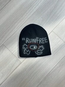 1顶男士保暖针织帽，印有“Run Free”英文涂鸦图案，秋冬季款 - 塗鴉run free針織帽 - 查看 5