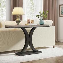 40 Inch Industrial Console Table – Narrow Entryway Table With Geometric Base For Living Room Or Hallway, Rustic Finish - Gray and Black - View 6