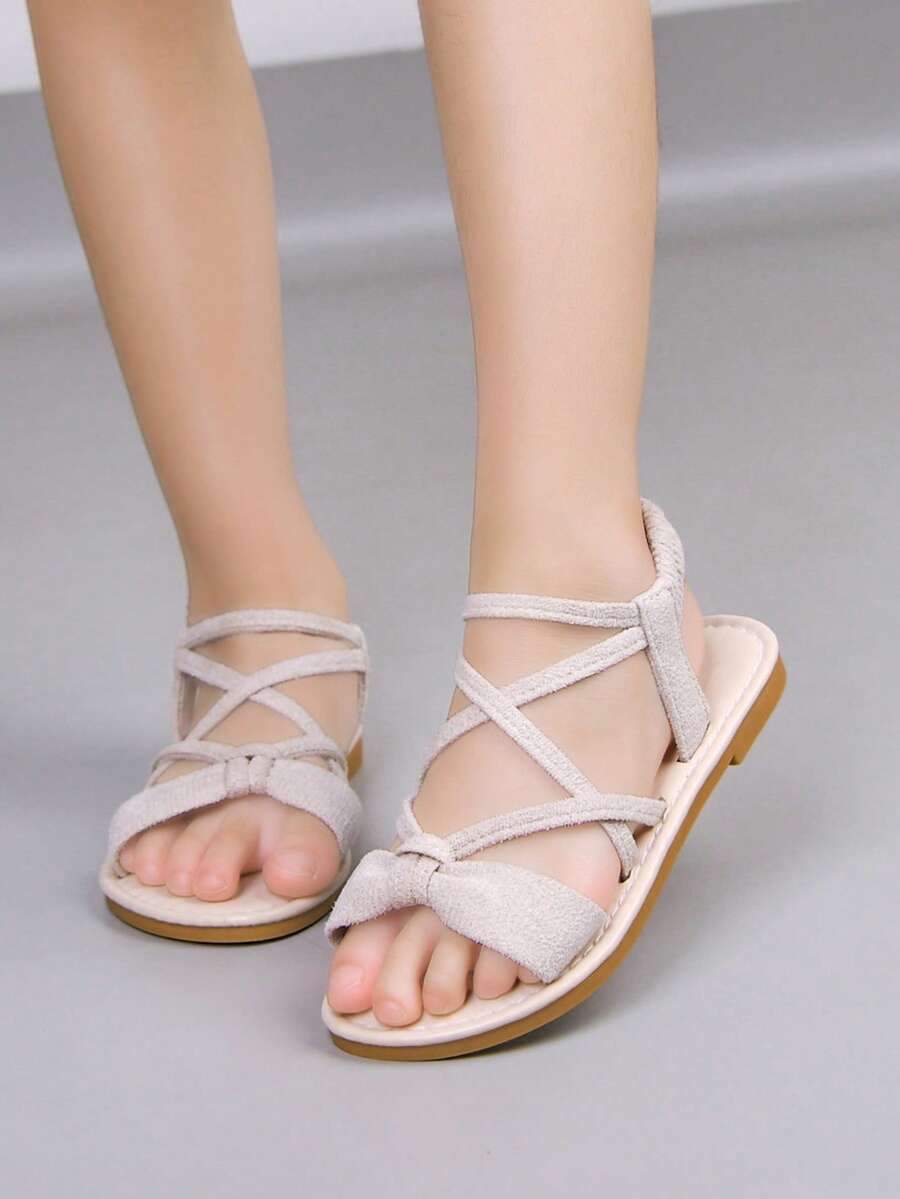 泰国手工编织凉鞋，女童鞋，天然橡胶波西米亚风夏季户外沙滩鞋，防滑 - 米色 - 查看 1