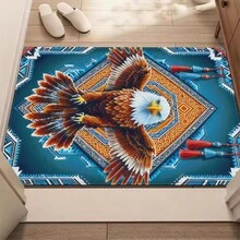 800g/M² Heavy Duty Turquoise Eagle Pattern Mat - Large Non-Slip Absorbent Washable Polyester Mat, Suitable For Outdoor, Bathroom, Camping, Yoga, Living Room - Turquoise Blue Southwest  Design With Eagle Pattern - 彩色 - 查看 1