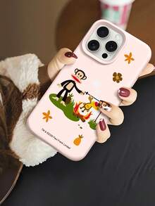 官方授权 Paul Frank 液态硅胶手机壳，全包防震摄像头保护，猴子、长颈鹿、烧烤、花朵、菠萝图案，全新设计，兼容 13/14/15/16/17 Pro Max - 彩色 - 查看 4