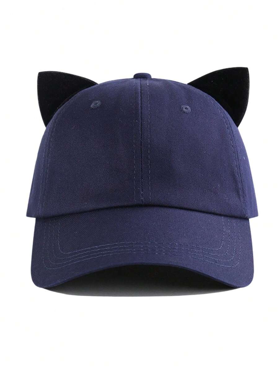 1顶女士可爱猫耳装饰多功能棒球帽，柔软可爱，适合日常佩戴，多种颜色可选 - 藏青-1345 - 查看 1