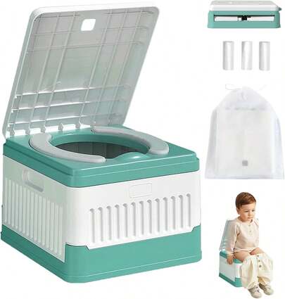Orinal De Viaje Portátil Para Niños,Orinal plegable para niños,Asiento Entrenador Baño para Niños con 3 rollos de bolsa de limpieza de viaje,Adecuado para viajes,Coche,Camping,Parque (rojo)