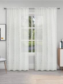 Geometric Line Texture Sheer Curtains - 2 Packs Light-Filtering Window Drapes For Bedroom/Living Room (Modern Minimalist Style) - Silver - View 21
