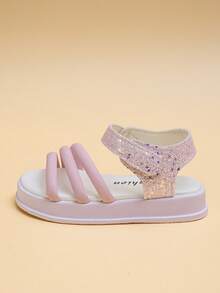 Cute & Cool Kids' Glitter Star Sandals, Suitable For Girls Aged 4-8 Years Old. Thick & Soft Soles With Anti-Slip Particles. Elastic Ankle Strap For Easy On/Off. Soft & Comfortable Upper, Pairs Well With Dresses And Jeans. Perfect For Parties And Photo Shoots. - Pink - View 3