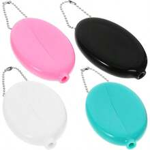4 Piezas Monedero Ovalado con Cadena PVC, Monedero de Bolsillo Pequeo, Estuche Porta Monedas para Viaje, Posavasos para Llaves, Accesorios de Dinero Billetera con Llavero - inicial - Ver 2