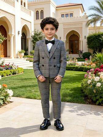 Conjunto de 3 piezas de traje para niños preadolescentes, nuevo conjunto formal de boda con flores para niño, traje de actuación para niño pequeño, niño pequeño, niño grande, adolescente, incluye blazer, pantalones, corbata de moño