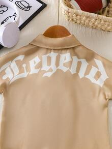 Baby Boy Printed Back Design Apricot Collar Short Sleeve Button-Up Shirt, Spring/Summer - Apricot - View 6