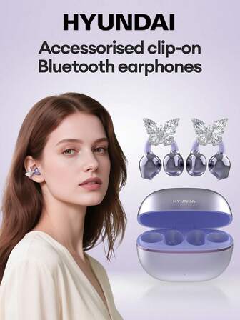  Auriculares con clip para la oreja HYUNDAI EarclipC7 con Bluetooth, elegantes y de moda, Bluetooth 5.4, audio direccional, sonido envolvente, resistente al agua IP45, larga duración de la batería, baja latencia para juegos y música, uso cómodo sin perforación, accesorio de moda, regalo para mujeres