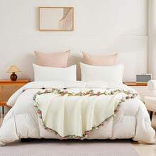 Crochet Flower Bouquet Throw Blanket, Handmade Knitted Blanket With Rose Flowers, Cute Romantic Gift For Her Girlfriend Mom Mother's Day Valentine Wedding Anniversary Birthday, Pink And White - Rose Pink - 查看 8