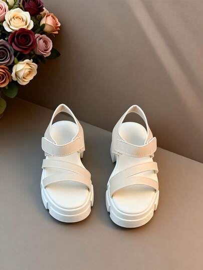 2026 Spring/Summer Toddler Girls' 3-12 Years Soft Bottom Shoes, Wide Design, EVA Lightweight Non-Slip Sole, Open Toe, Dual Adjustable Buckles, 4cm Thick Bottom, Fashionable Casual Sports Style, Suitable For School & Outdoor Activities