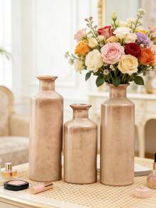 1pc Terracotta Texture Resin Vase, Neutral Boho Entryway Cabinet Decor Resin Vase, Farmhouse Style Dining Table Centerpiece Rustic Flower Vase Decor, Suitable For Room Decoration, Home Decor - Multicolor - View 4