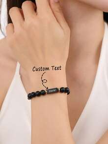 1PC Customized Name Bead Bracelet, Men's Personalized Stainless Steel Bead Bracelet, Customized Couple Commemorative Gift Boyfriend Birthday Gift, Fashionable, Autumn Fashionable, Retro, Unisex, Minimalist, Casual, Customized, Personalized, Unique, Ideal Gift For Her, Gift For Friends' Anniversary, Valentine's Day