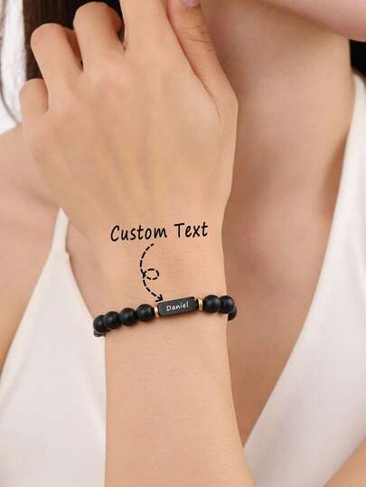 1PC Customized Name Bead Bracelet, Men's Personalized Stainless Steel Bead Bracelet, Customized Couple Commemorative Gift Boyfriend Birthday Gift, Fashionable, Autumn Fashionable, Retro, Unisex, Minimalist, Casual, Customized, Personalized, Unique, Ideal Gift For Her, Gift For Friends' Anniversary, Valentine's Day