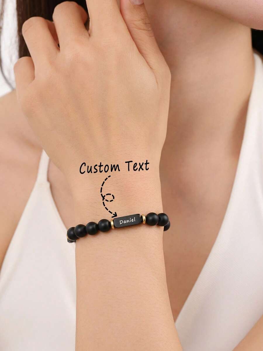 1PC Customized Name Bead Bracelet, Men's Personalized Stainless Steel Bead Bracelet, Customized Couple Commemorative Gift Boyfriend Birthday Gift, Fashionable, Autumn Fashionable, Retro, Unisex, Minimalist, Casual, Customized, Personalized, Unique, Ideal Gift For Her, Gift For Friends' Anniversary, Valentine's Day
