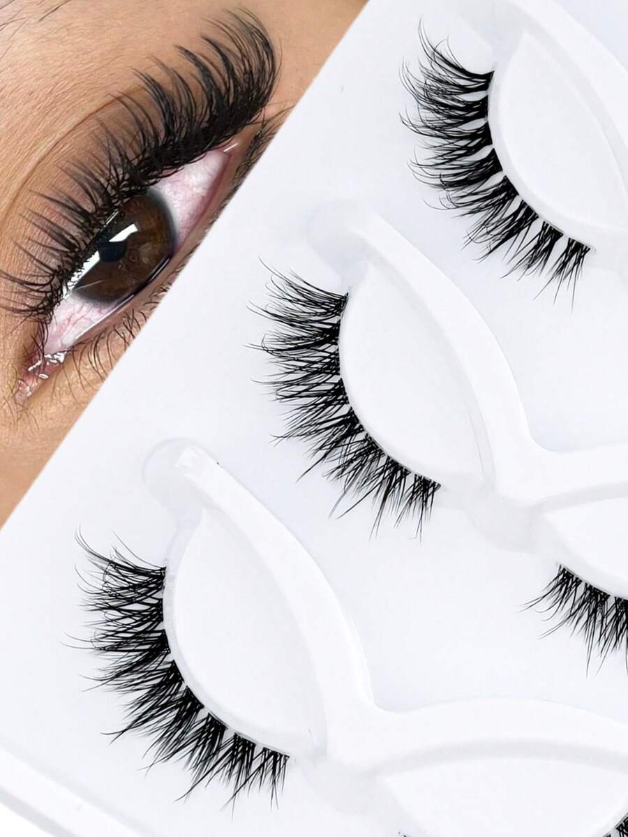 3 Pairs Wispy Fairy Lashes Cat Eye Lashes Clear Band Faux Mink Lashes Natural Long False Eyelashes Soft Lightweight Fake LashesNatural Look Full Strip Lashes Tail Elongation Lashes Extension,Perfect For Vocation Wear - Cat Eye Lashes - View 1