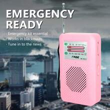 便携式 AM/FM 收音机音箱，电池供电手持收音机，带手动调谐器、耳机插孔、集成扬声器、可调节天线、耐用设计和腕带 - 黑色 - 查看 4