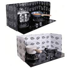 2pcs/1pc Kitchen Oil Splash Guard, Cooking Splash Proof Board, Gas Stove Splash Water Shield, Multifunctional Foldable High Temperature Resistant Aluminum Foil Oil Splash Guard - Multicolor - View 1