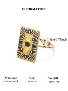 新款黑色珐琅邪眼心形戒指，不锈钢可调节开口戒指，18K镀金不褪色吊坠，时尚饰品，节日派对配饰，情人节礼物 - 不銹鋼戒指 - 查看 18