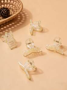 5-Piece Clear Amber Pattern Claw Clips - Minimalist Ins Style Hair Clamps, Non-Slip Hair Accessories For Daily Makeup & Updos