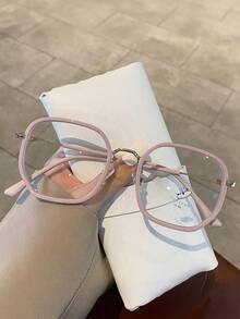 1副女士椭圆形小框防蓝光眼镜，个性化街头风凹面透明眼镜，夏季学习配件。 - 彩色 - 查看 5