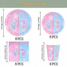 Gender Feet Disposable Set, 7/9 Inch Party Plates, Disposable Paper Plates Paper Cups Paper Napkins Set, Suitable For Wedding, Engagement, Birthday Party, Wedding Party Tableware - Multicolor - View 10