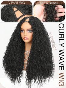 22" V/U-Part Wigs, Curly Wavy Wigs, Upgraded U-Part Wigs For Women, Synthetic Wigs, Clip-In Half Head Wigs, Voluminous Curly Wigs, V-Part Wigs - Multicolor - View 4