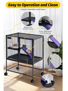 Metal Cage For Small Animals, 34-Inch Tall Multi-Level Ferret Cage For Small Animals, Large Hamster Cage With Ramp, Extra Storage Rack