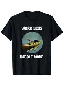 Camiseta de patrón de trabajo para hombres, menos remo y más kayak, camiseta casual con diseño de tabla de surf y puesta de sol, manga corta, cuello redondo - Negro - Ver 9