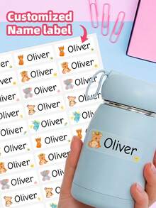 1/60/120/240pcs Customized Name Labels, Personalized Text Stickers, Cute Animal Pattern Waterproof Oil-Proof Transparent Labels, Perfect For Back To School, Lunch Boxes, Personal Items, Also Suitable For Tea Rooms, Home Gardens, Offices, Multi-Functional Decoration, Exquisite And Fashionable - Blue and White - View 2