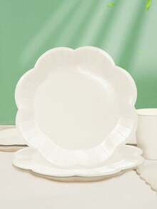 10pcs Ivory Party Supplies Set, Includes Disposable Paper Plates, Cups, Napkins In Cream White, Ivory Tableware Set With Fan-Shaped Plates, Dishes, Napkins And Cups, Disposable Cutlery Set, Suitable For Weddings, Bridal Showers, Baby Showers, Birthdays, Christmas Decorations - Multicolor - View 4