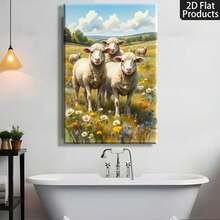 1pc Pastoral Sheep Canvas Wall Art, Rustic Countryside Landscape Painting Print, Farmhouse Animal Decor For Living Room, Bedroom & Office, Stretched Gallery Wrapped Artwork, Nature Scenery Framed Ready To Hang Poster. - 彩色 - 查看 4