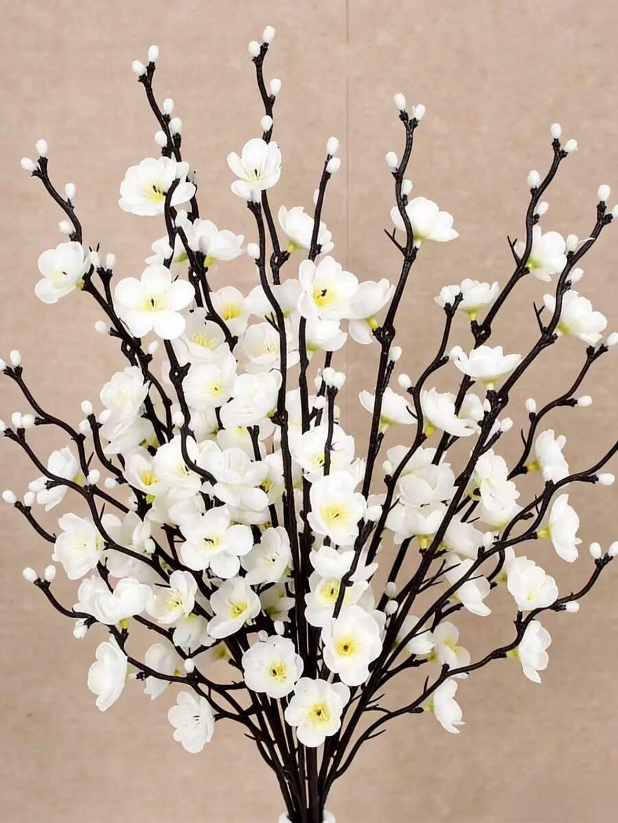 14/12/6pcs Artificial White Plum Blossom, Lifelike Peach Flower, Suitable For Wedding Decoration, Room Decor, Home Decor, Bedroom, Office, Hotel, Garden, Party, Living Room, Valentine's Day, Gift For Mom - Multicolor - View 1