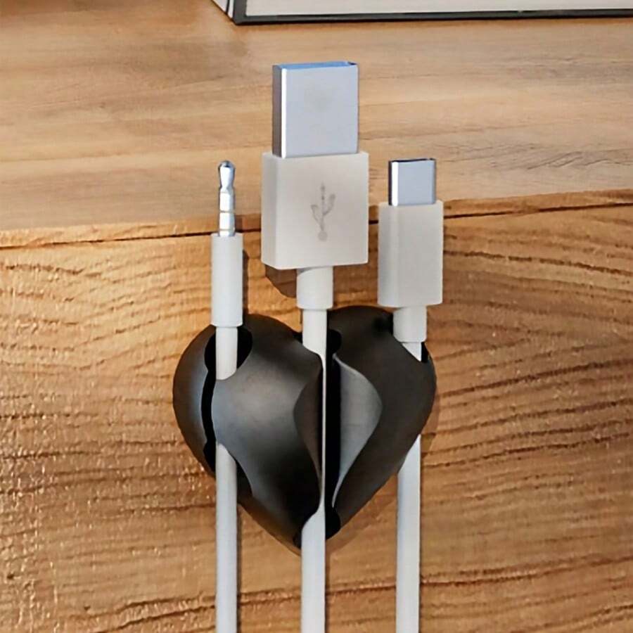 Heart-Shaped Cable Organizer, Phone Charging Line Holder, Winding Tool, Self-Adhesive Wire Organizer, Suitable For Desks, Nightstands, Walls, Cars, And Offices. - Multicolor - View 1