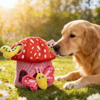Interactive Puzzle Dog Toy With Squeaker, Plush Dog Toys For Medium Large Dogs, Durable Chew Toy With Hide And Seek Enrichment Design, Soft Squeaky Dog Toy For Indoor Bedroom & Outdoor Garden Play, Cute Mushroom Shaped Funny Pet Toy Dogs Love