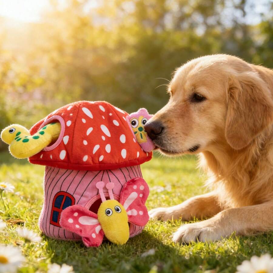 Đồ chơi xếp hình tương tác cho chó có chip âm thanh, chất liệu nhung mềm mại, phù hợp cho chó cỡ trung bình đến lớn, bền và chống cắn, thiết kế trò chơi trốn tìm, âm thanh kêu nhẹ nhàng, thích hợp chơi trong nhà và ngoài trời, hình nấm dễ thương, đồ chơi thú cưng vui nhộn. - Nhiều màu - Xem 1