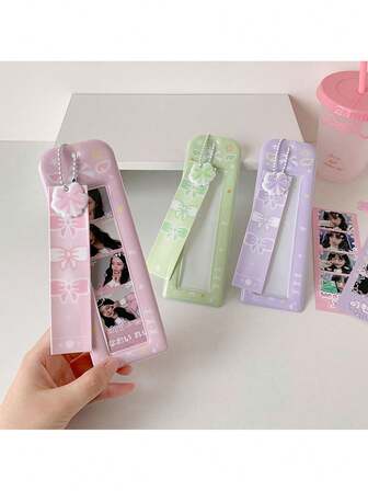 Pretty Cartoon Bow Life Four Grid Card Set With Pendant Star Chaser Vertical Four Grid Card Set Hollow Head Sticker Card Set