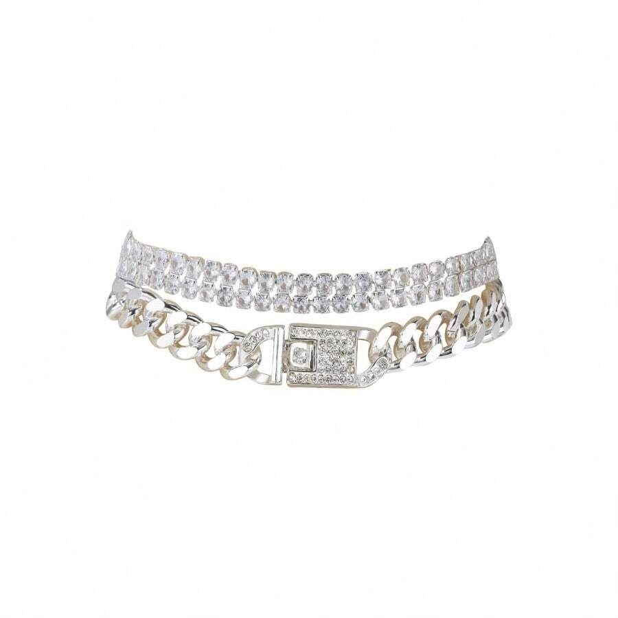 14K Gold Anklets For Women Waterproof Rhinestone Ankle Bracelet Layered Cuban Link Chain Diamond Anklet Beach Jewelry For Women - 銀腳鍊 A 款 - 查看 1