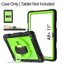 儿童平板电脑保护套，适用于 Tab A9+ Plus 11 英寸 2023 (X210/X216/X218)，带旋转支架和手带，黑色；平板电脑保护套兼容 iPad (A16) 第 11 代 11 英寸 2025 / iPad 第 10 代 10.9 英寸 2022，带 Apple Pencil 插槽，混合保护套；兼容 iPad 第 9/8/7 代和 iPad 10.2 英寸 2019-2021 - 黑绿色 - 黑+綠 - 查看 15